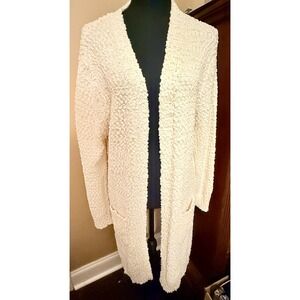 Modern Canvas Cardigan Womens XL Cream Excellent Popcorn Knit Long Open Front